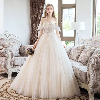 Charming Champagne Wedding Dresses 2019 A Line Princess Beading Crystal Pearl Sequins Strapless Backless Sleeveless Floor Length Long