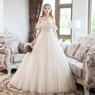 Charmant Champagne Robe De Mariée 2019 Princesse Perlage Cristal Perle Paillettes Bustier Dos Nu Sans Manches Longue