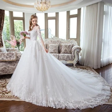 Modern Fashion White Corset Wedding Dresses 2018 A Line Princess Appliques Lace Scoop Neck Backless 1 2 Sleeves Cathedral Train