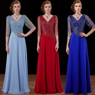 Luxe Bordeaux Fait Main Perlage Robe De Soirée 2019 Princesse Paillettes V Cou Dos Nu 3 4 Manches Longue Robe De Ceremonie
