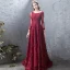 Luxury / Gorgeous Burgundy Evening Dresses  2019 A-Line / Princess Lace Beading Crystal Sequins Scoop Neck Backless 3/4 Sleeve Court Train Formal Dresses