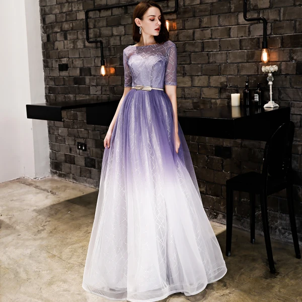 navy blue long evening dress Women's Gradient Evening Prom A Line Bridesmaid Dress Custom Wedding B – SD  Dresscode & Fashiontrends main image 1