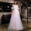 Élégant Rougissant Rose Robe De Soirée 2019 Princesse Appliques En Dentelle Perlage Faux Diamant Bretelles Spaghetti Dos Nu Manches Courtes Longue Robe De Ceremonie