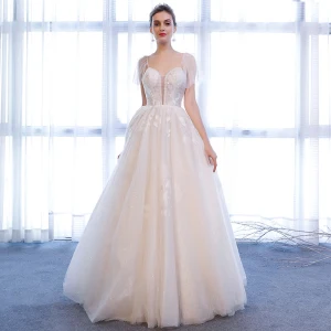 Chic Beautiful White Wedding Dresses 2018 A Line Princess Glitter Tulle Crystal Spaghetti Straps Sleeveless Floor Length Long Wedding