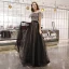 Elegant Black Spotted Prom Dresses 2019 A-Line / Princess Off-The-Shoulder Short Sleeve Backless Floor-Length / Long Formal Dresses