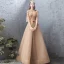 Elegant Gold Evening Dresses  2019 A-Line / Princess Lace Beading Crystal High Neck Backless 1/2 Sleeves Floor-Length / Long Formal Dresses
