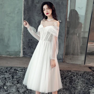 Elegante Weiß Brautkleider Hochzeitskleider 2019 A Linie Spitze Spaghettiträger Rückenfreies 3 4 Ärmel Wadenlang