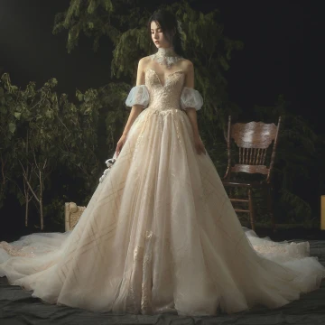 Luksus Champagne Brudekjoler 2019 Prinsesse Blonder Beading Krystall Strapless Ryggløse Uten Ermer Cathedral Train