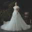 Modern / Fashion Ivory Wedding Dresses 2019 A-Line / Princess Lace Appliques Beading Pearl Sequins Scoop Neck Backless Short Sleeve Royal Train