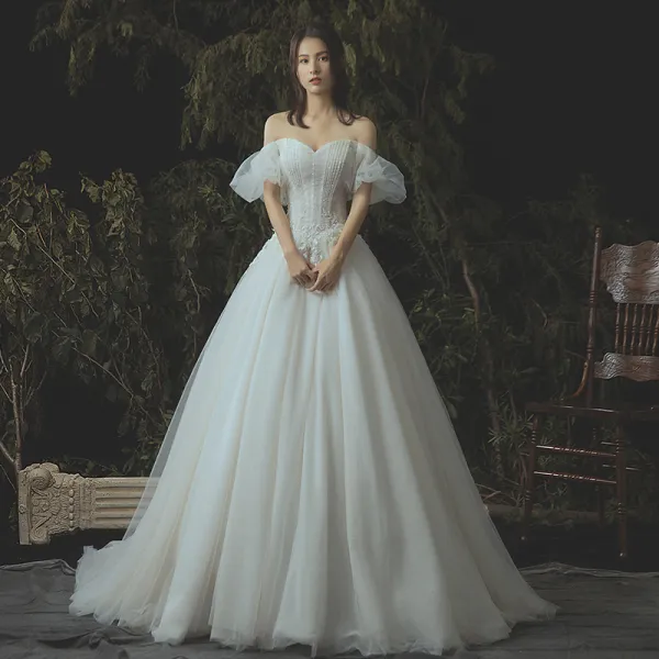 Elegant Ivory Corset Wedding Dresses 2019 A-Line / Princess Lace ...