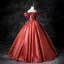 Elegant Watermelon Prom Dresses 2025 Ball Gown Off-The-Shoulder Ruffle Short Sleeve Backless Floor-Length / Long Prom Formal Dresses