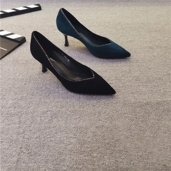 Vintage Retro Black Prom Pumps 2020 Suede Rhinestone 7 Cm Stiletto Heels Pointed Toe Pumps