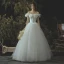 Elegant Ivory Corset Wedding Dresses 2019 A-Line / Princess Off-The-Shoulder Short Sleeve Backless Floor-Length / Long