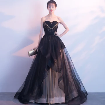 Élégant Noire Robe De Soirée 2019 Princesse En Dentelle Perlage Cristal Paillettes Bustier Sans Manches Dos Nu Tribunal Train Robe De Ceremonie