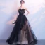 Eleganckie Czarne Sukienki Wieczorowe 2019 Princessa Z Koronki Frezowanie Kryształ Cekiny Bez Ramiączek Bez Rękawów Bez Pleców Trenem Sąd Sukienki Wizytowe