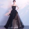 Elegant Black Evening Dresses  2019 A-Line / Princess Lace Beading Crystal Sequins Strapless Sleeveless Backless Court Train Formal Dresses