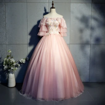 Mooie Prachtige Parel Roze Galajurken 2019 Baljurk Appliques Kant Uit De Schouder 1 2 Mouwen Ruglooze Lange Gelegenheid Jurken