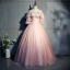 Chic / Beautiful Pearl Pink Prom Dresses 2019 Ball Gown Appliques Lace Off-The-Shoulder 1/2 Sleeves Backless Floor-Length / Long Formal Dresses