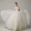 Chic / Beautiful Champagne Wedding Dresses 2018 A-Line / Princess Beading Off-The-Shoulder Backless 3/4 Sleeve Floor-Length / Long Wedding