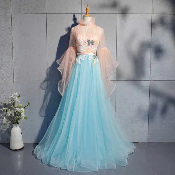 amazing blue dresses Sparkling royal blue beaded 3D flowers princess dress 14