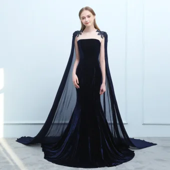 Modern Fashion Navy Blue Evening Dresses 2019 Trumpet Mermaid Suede Beading Sequins Scoop Neck Sleeveless Watteau Train Formal Dresses