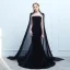 Modern / Fashion Navy Blue Evening Dresses  2019 Trumpet / Mermaid Suede Beading Sequins Scoop Neck Sleeveless Watteau Train Formal Dresses