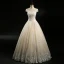 Chic / Beautiful Champagne Wedding Dresses 2018 Ball Gown Beading Sequins Scoop Neck Short Sleeve Floor-Length / Long Wedding