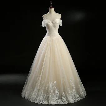 Chic Belle Champagne Robe De Mariée 2018 Princesse Perlage Paillettes Dos Nu Encolure Dégagée Sans Manches Longue Mariage