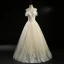 Chic / Belle Champagne Robe De Mariée 2018 Princesse Perlage Paillettes Dos Nu Encolure Dégagée Sans Manches Longue Mariage