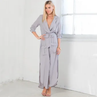 Modern Fashion Grey Summer Resort Wear Womens Clothing 2019 V Neck 3 4 Sleeve Tea Length Maxi Dresses