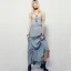 Simple Bleu Ciel Désinvolte Robes longues 2019 Volants Bretelles Spaghetti Sans Manches Dos Nu Longueur Cheville Vêtements Femme