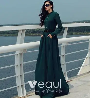 Long sleeve dark 2024 green maxi dress