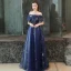 Moderne / Mode Bleu Roi Robe De Soirée 2019 Princesse Perlage Glitter Paillettes De l'épaule Dos Nu Manches Courtes Longue Robe De Ceremonie