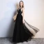 Sexy Black Evening Dresses  2019 A-Line / Princess Rhinestone Sequins V-Neck Sleeveless Plunging Cross-Back Backless Floor-Length / Long Formal Dresses