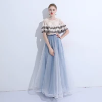 Stylowe / Modne Błękitne Sukienki Wieczorowe 2019 Princessa Z Koronki Cekiny Aplikacje Wycięciem Kótkie Rękawy Długie Sukienki Wizytowe