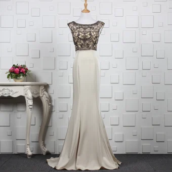 Luxury Gorgeous Khaki Handmade Beading Evening Dresses 2019 Trumpet Mermaid Crystal Rhinestone Scoop Neck Sleeveless Backless Sweep Train Formal Dresses