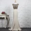 Luxury / Gorgeous Khaki Handmade  Beading Evening Dresses  2019 Trumpet / Mermaid Crystal Rhinestone Scoop Neck Sleeveless Backless Sweep Train Formal Dresses