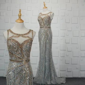 Luxury Gorgeous Silver Handmade Beading Evening Dresses 2019 Trumpet Mermaid Crystal Sequins Rhinestone Tassel Scoop Neck Sleeveless Sweep Train Formal Dresses