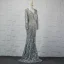 Luxe Scintillantes Argenté Fait main Perlage Robe De Soirée 2019 Trompette / Sirène Cristal Paillettes Gland V-Cou Manches Longues Dos Nu Train De Balayage Robe De Ceremonie