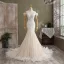 Sexy Champagne Wedding Dresses 2021 Trumpet / Mermaid Scoop Neck Sequins Lace Flower Short Sleeve Backless Cathedral Train Wedding