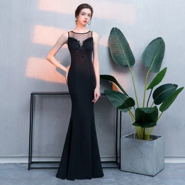 Modern Fashion Black Evening Dresses 2019 Trumpet Mermaid Lace Beading Sequins Scoop Neck Sleeveless Floor Length Long Formal Dresses