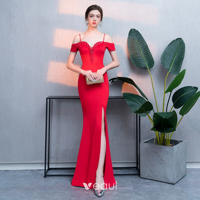 Veaul Chic Trumpet Mermaid Evening Dress with Beading and Tassel Split Front