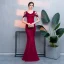 Chic / Beautiful Burgundy Evening Dresses  2019 Trumpet / Mermaid Crystal V-Neck Sleeveless Backless Floor-Length / Long Formal Dresses