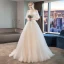 Elegant Ivory Wedding Dresses 2019 A-Line / Princess Pleated Lace Beading Crystal Off-The-Shoulder Short Sleeve Backless Court Train