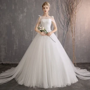 Elegant Ivory Wedding Dresses 2019 A Line Princess Lace Sequins Shoulders Sleeveless Backless Chapel Train