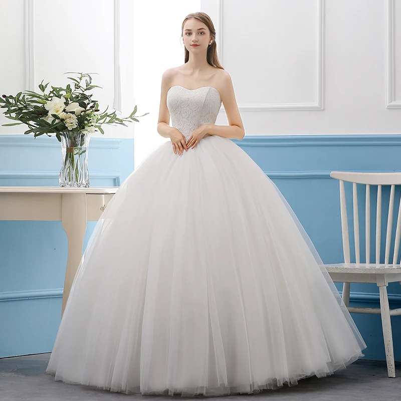 Enkel Elfenben Brudekjoler 2019 Ballkjole Blonder Kjæreste Uten Ermer Ryggløse Lange