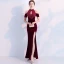 Charmant Bordeaux Robe De Soirée 2019 Trompette / Sirène Daim Perlage Cristal Paillettes Encolure Dégagée Manches Courtes Dos Nu Longueur Cheville Robe De Ceremonie