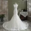 Charmant Ivory / Creme Meerjungfrau Brautkleider / Hochzeitskleider 2021 V-Ausschnitt Ärmellos Rückenfreies Spitze Blumen Hof-Schleppe Hochzeit