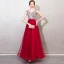 Chic / Beautiful Burgundy Evening Dresses  2019 A-Line / Princess Beading Sequins Bow V-Neck Backless Sleeveless Floor-Length / Long Formal Dresses