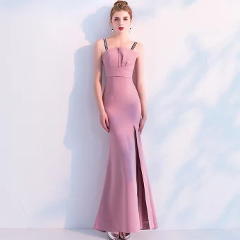 Chic Beautiful Candy Pink Evening Dresses 2019 Trumpet Mermaid Spaghetti Straps Sleeveless Backless Split Front Ankle Length Formal Dresses